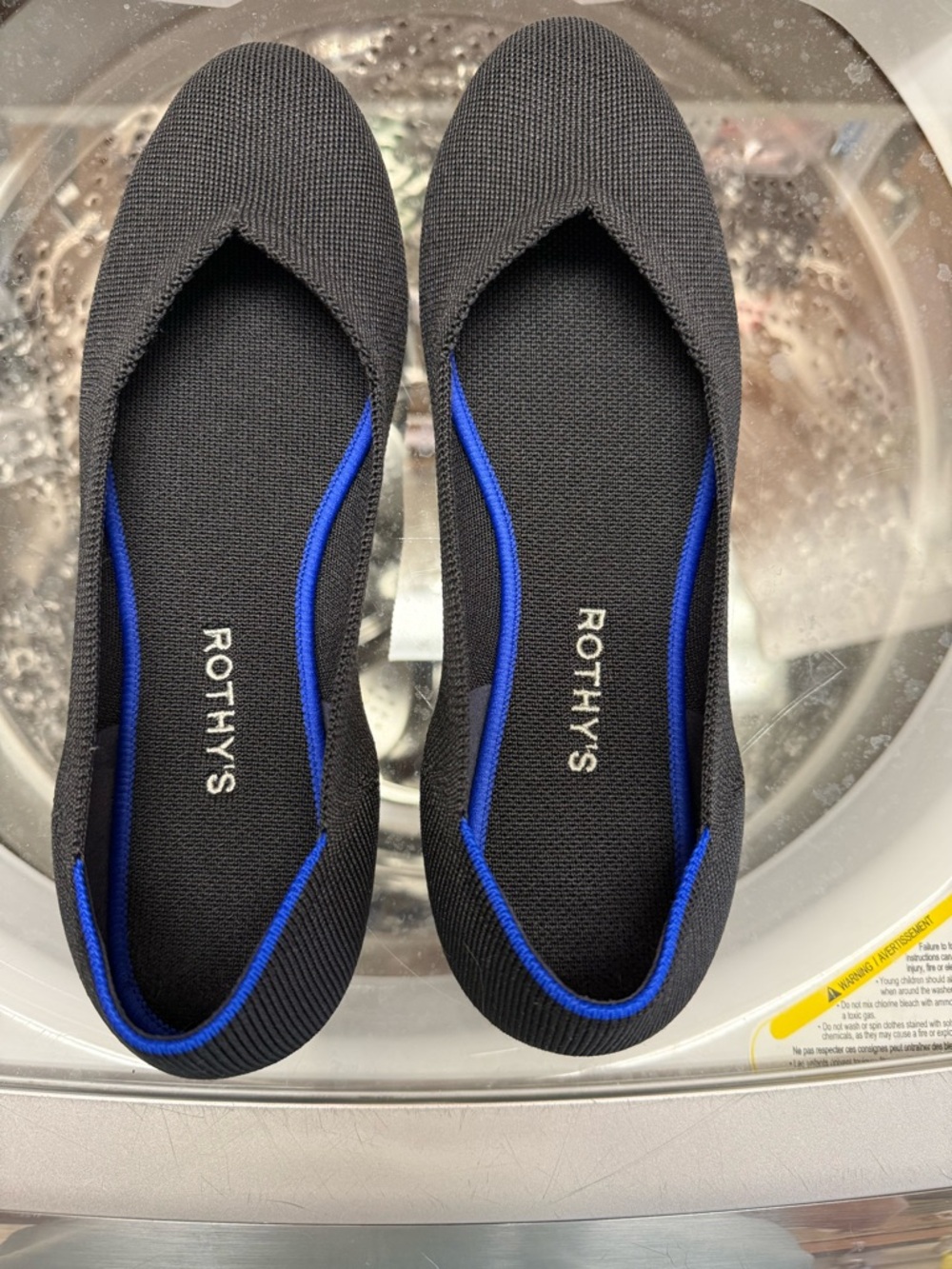 Rothy's Black Knit Ballet Flats with Royal Blue Trim size 11.5